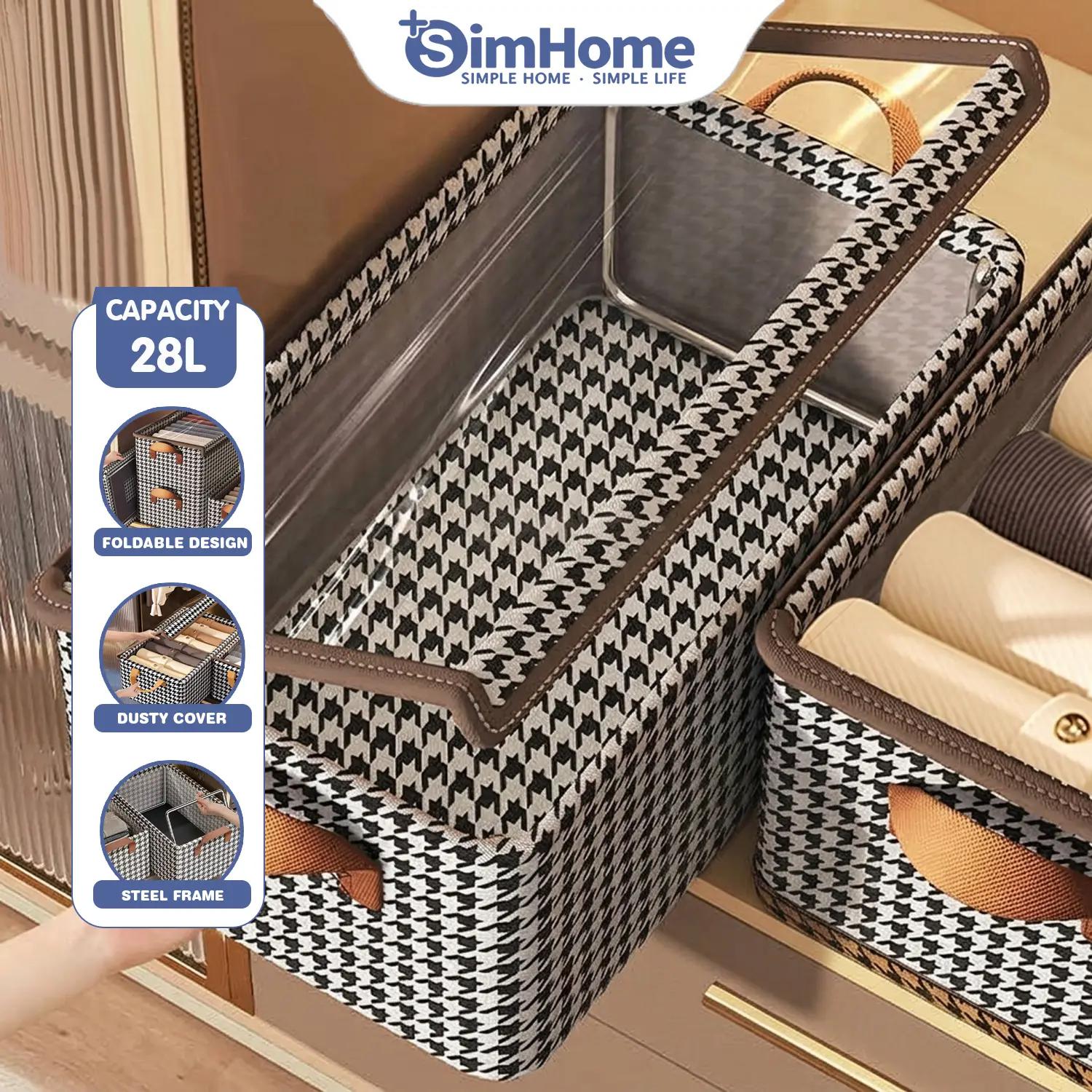 Houndstooth patterned foldable storage box with lid