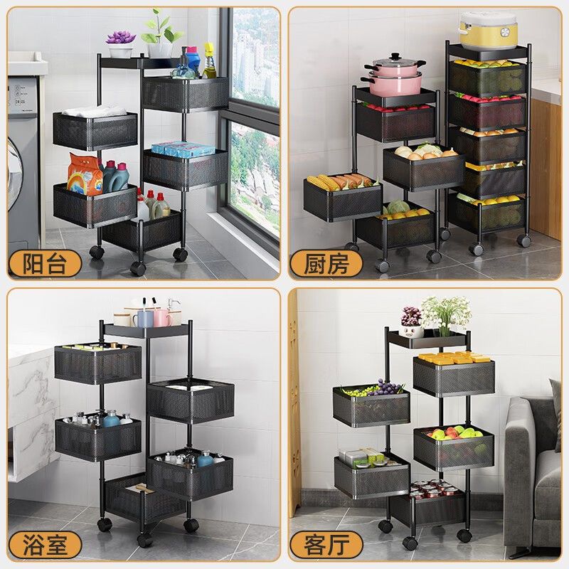 Kitchen cabinet shelf system with rotating compartments, spice and bowl storage