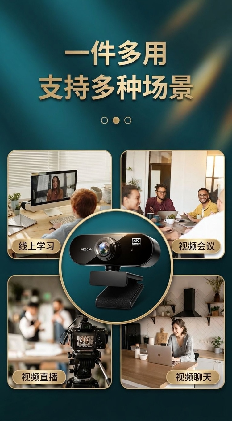 USB computer webcam, Full HD, plug and play, beauty effects