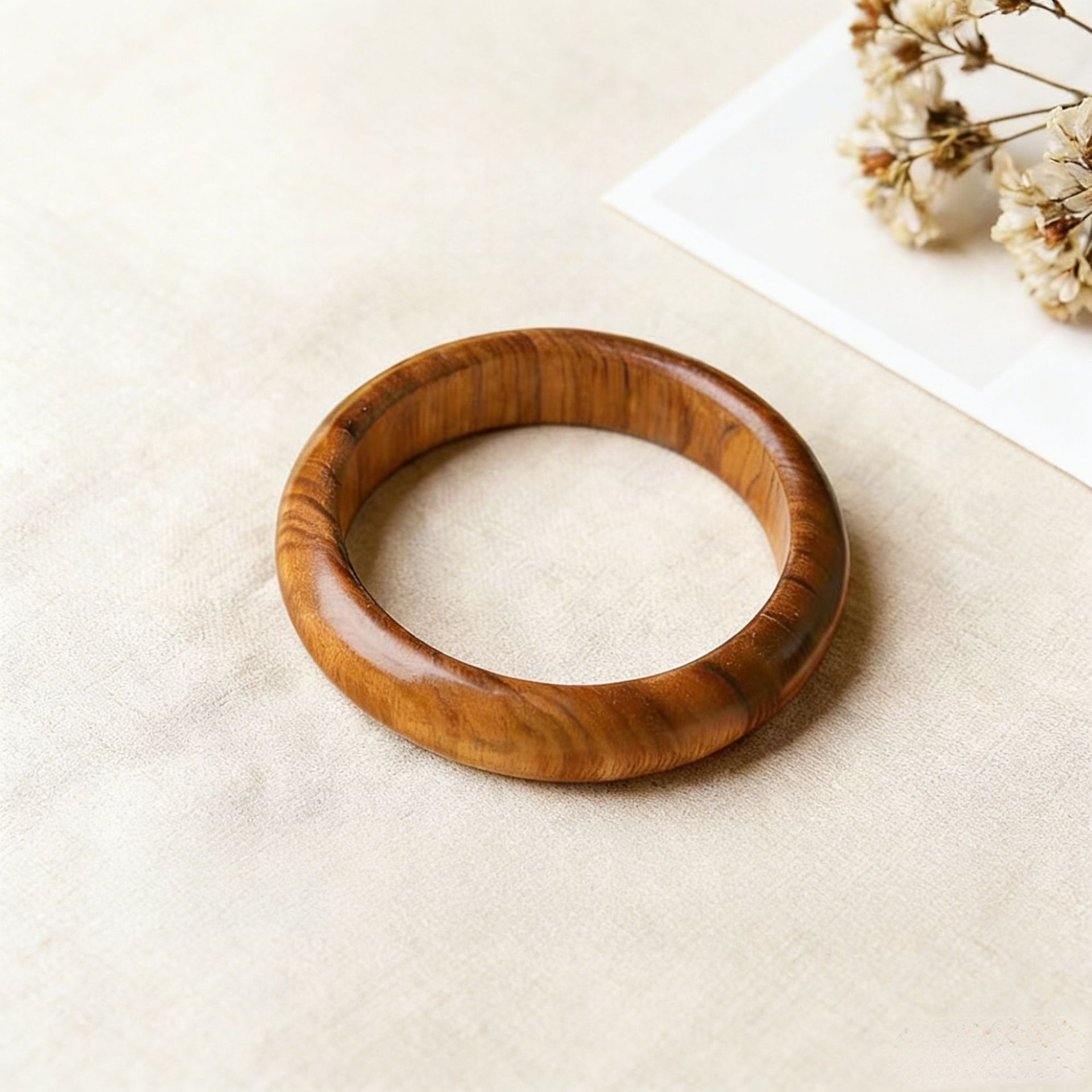 Natural aged peach wood bracelet, wide bangle