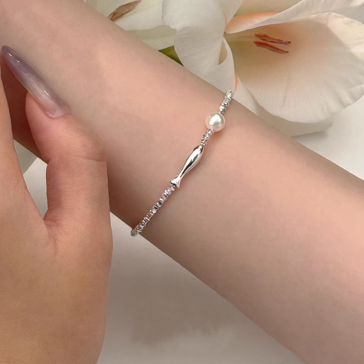 S925 Silber-Perlenarmband, minimalistisches Design