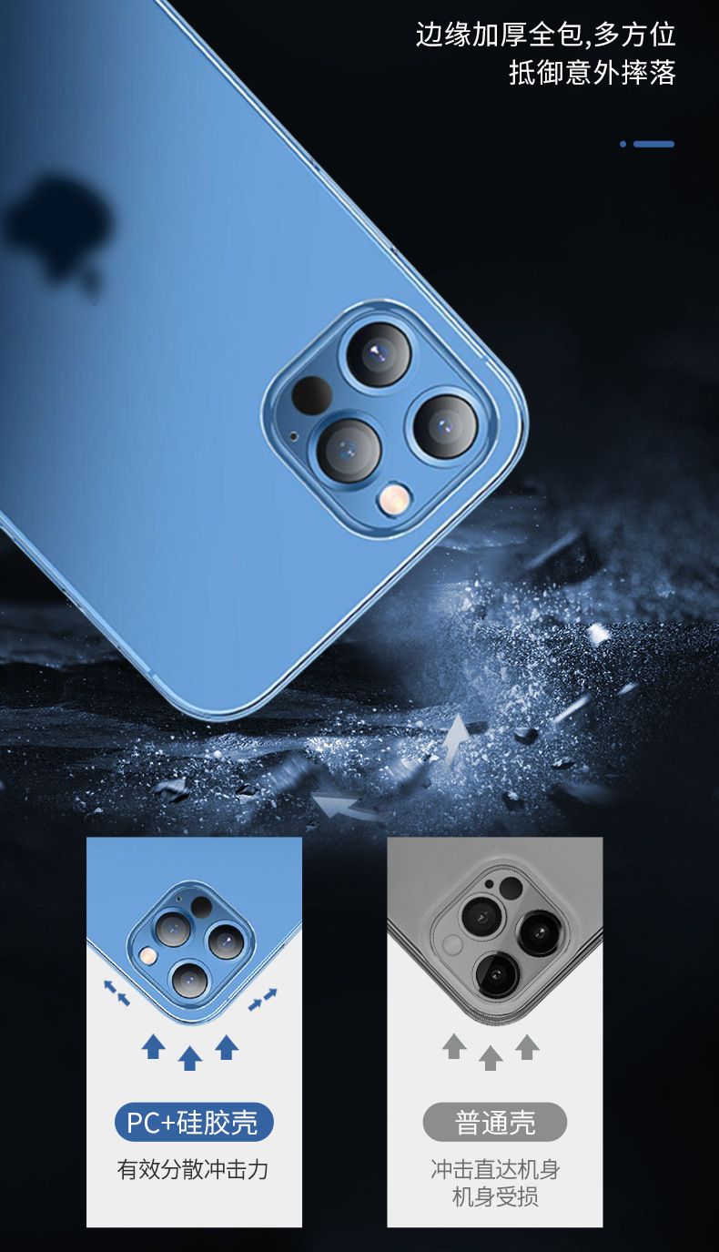 iPhone 8/X/11/12 telefon kılıfı, şeffaf, PC+TPU, çizilmez