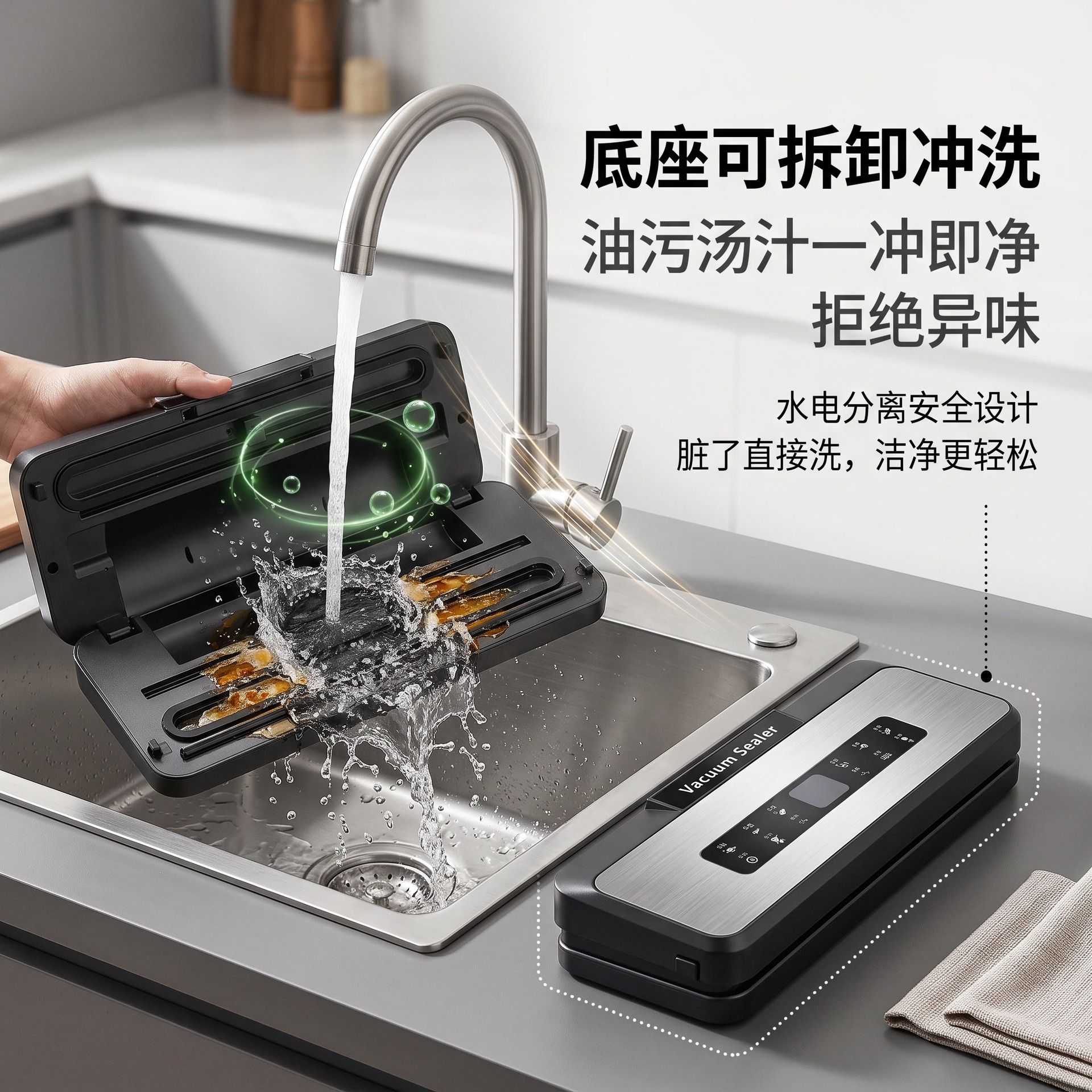 Stainless steel vacuum sealer, automatic, dry and wet use
