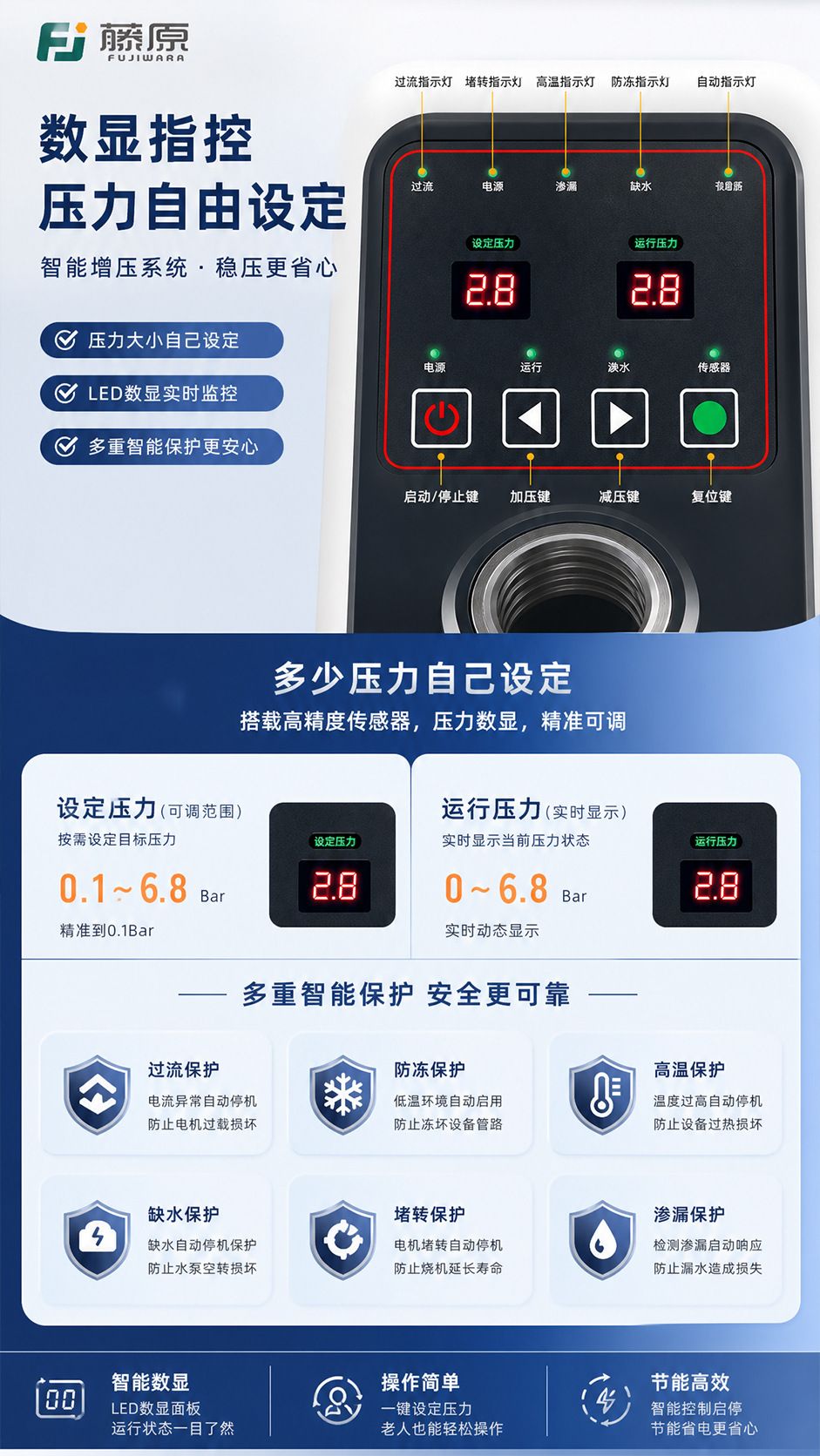 藤原永磁变频增压泵家用全自动静音自来水恒压泵全屋自吸泵抽水机