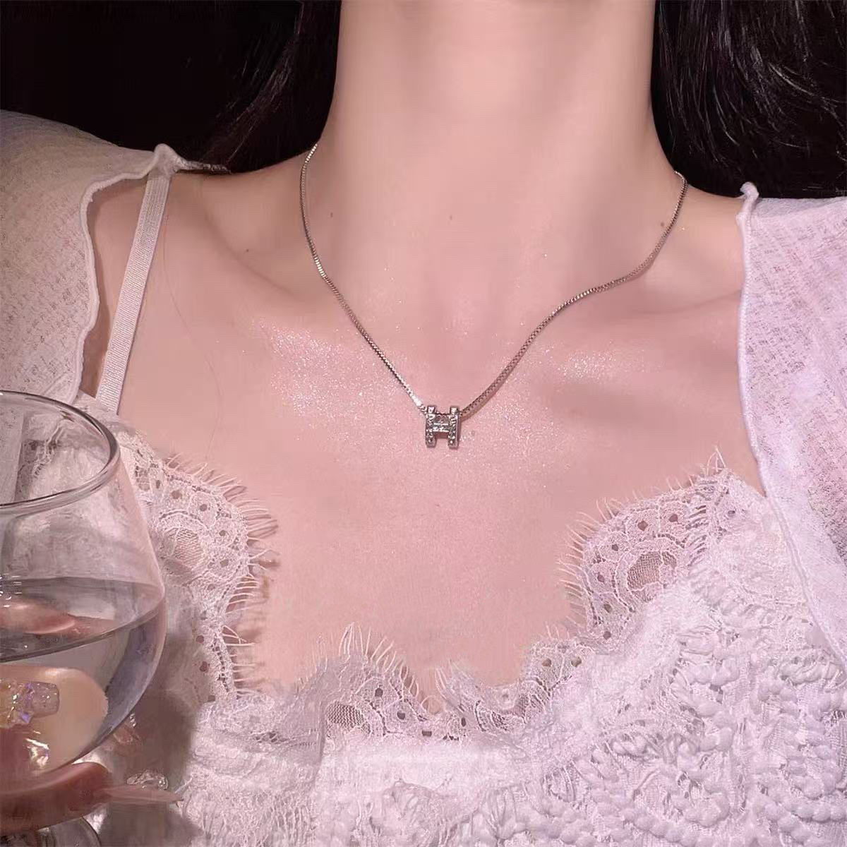 S999 Sterlingsilber Halskette Damen Zirkonia Schlüsselbein-Kette