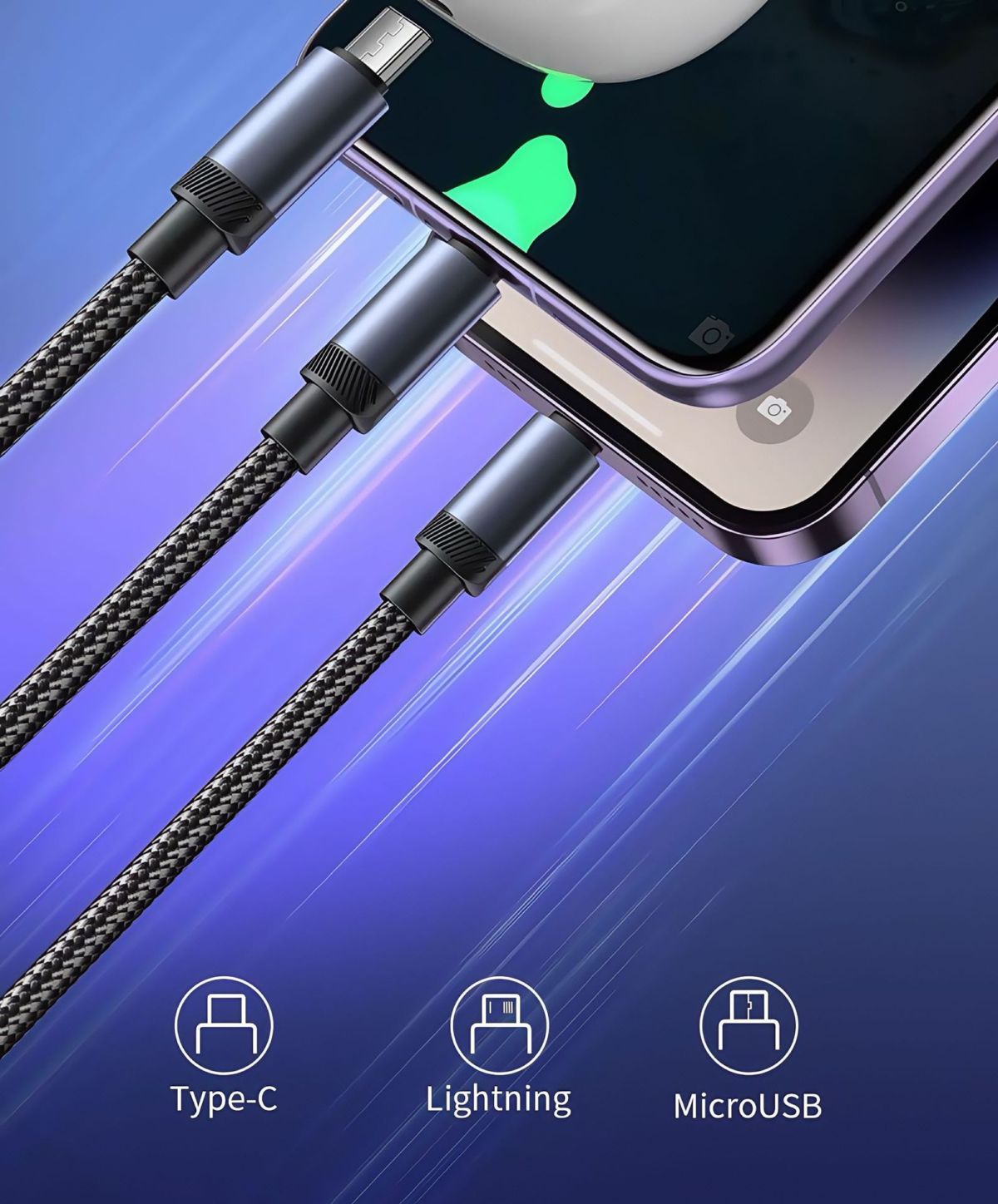 3-in-1 dijital 120W hızlı şarj cihazı