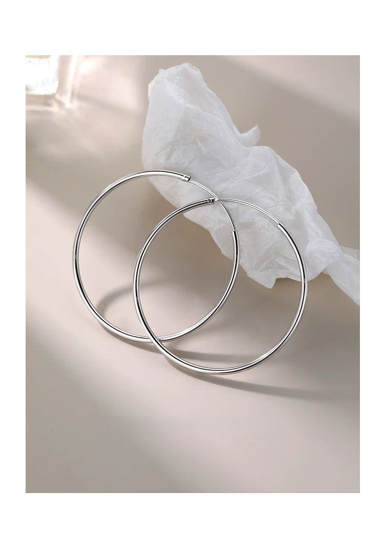 Minimalist silver large circle earrings elegant design