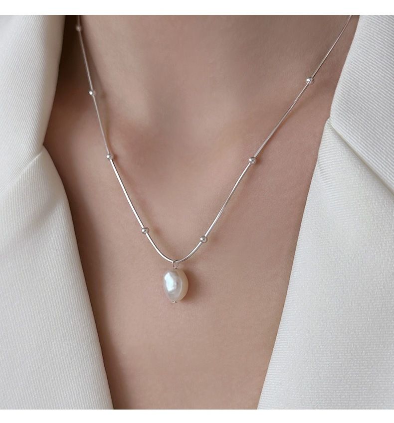 Freshwater pearl necklace, titanium steel, non-fading