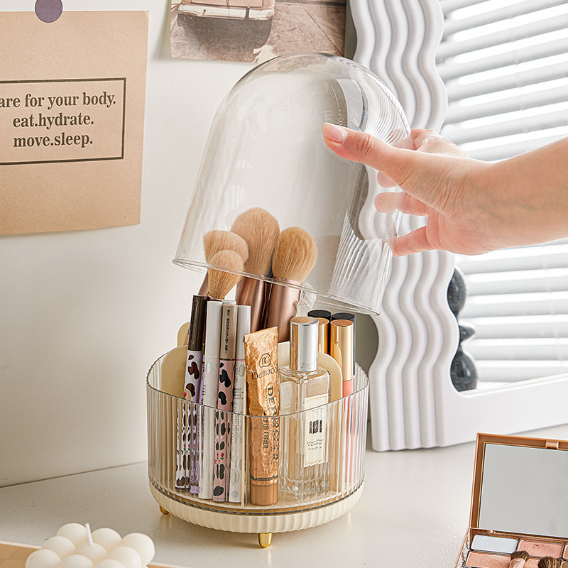 Cosmetic storage box with rotating compartments, dustproof, large capacity