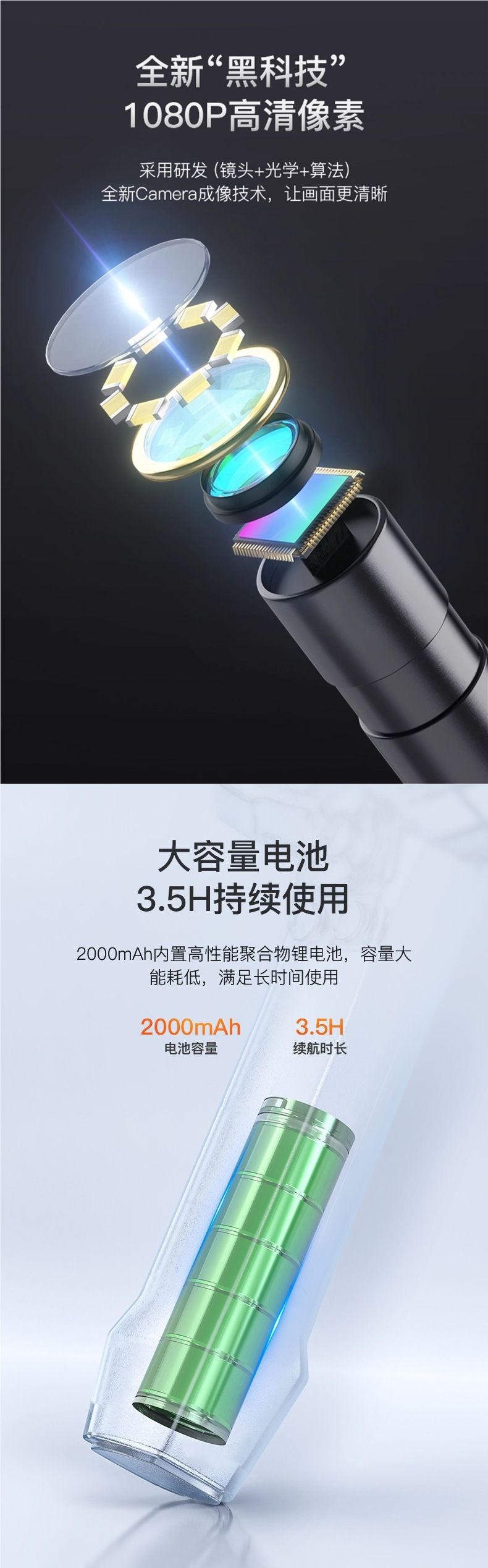 管道内窥镜高清摄像头工业用下水管道疏通检测汽修发动机可视探头