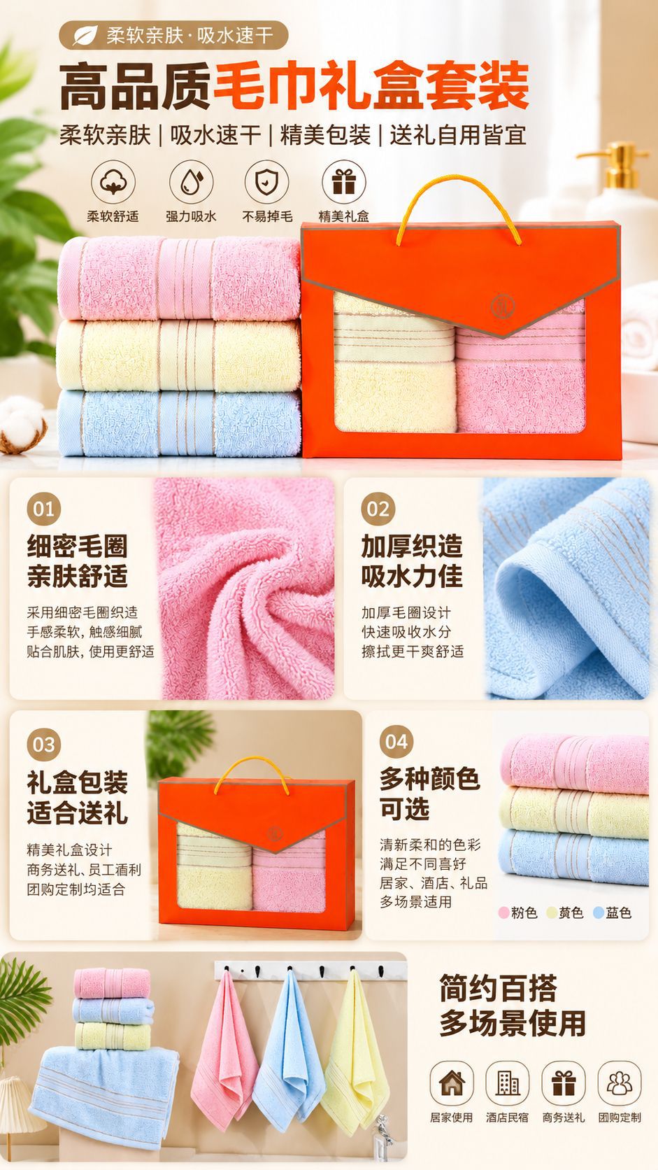 Cotton towel gift box set, 100% cotton, weddings and special occasions