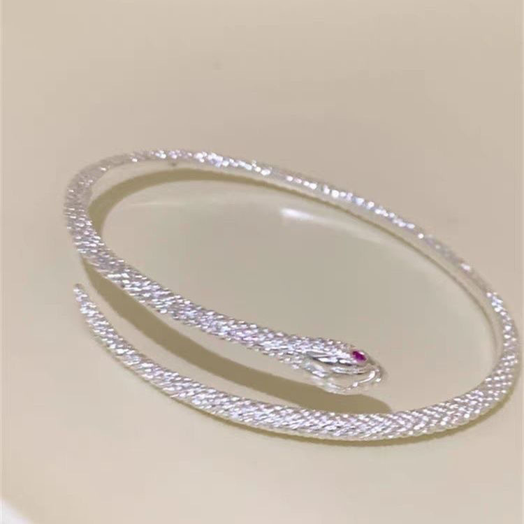 Silver snake bracelet, adjustable, textured design
