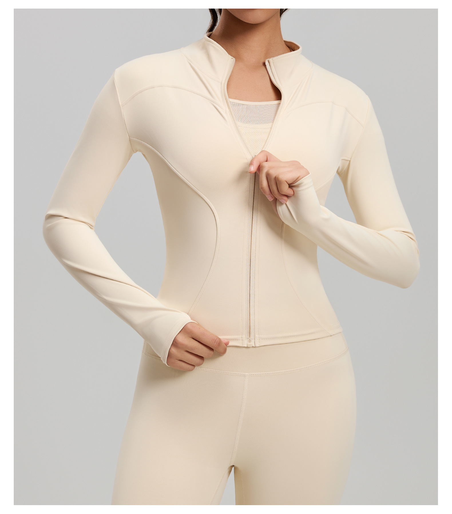 Yoga jacket, slim fit, stand collar, sports training