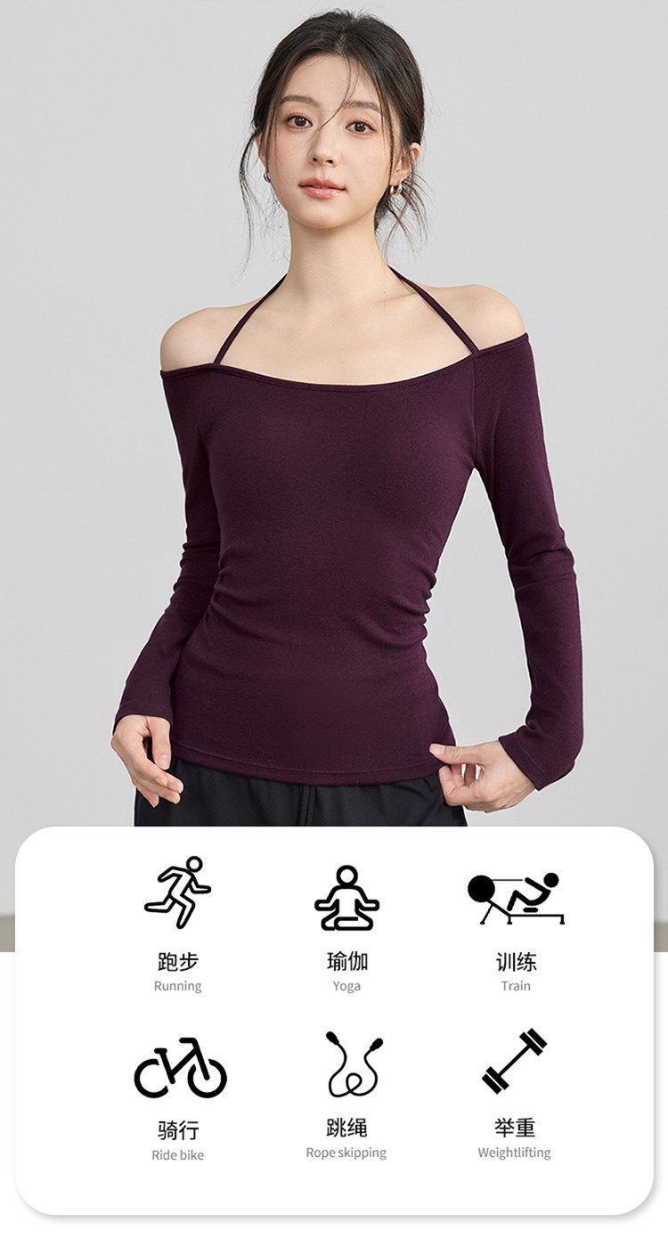 Women's Yoga Top with Chest Pad, Long Sleeve, Halter Neck