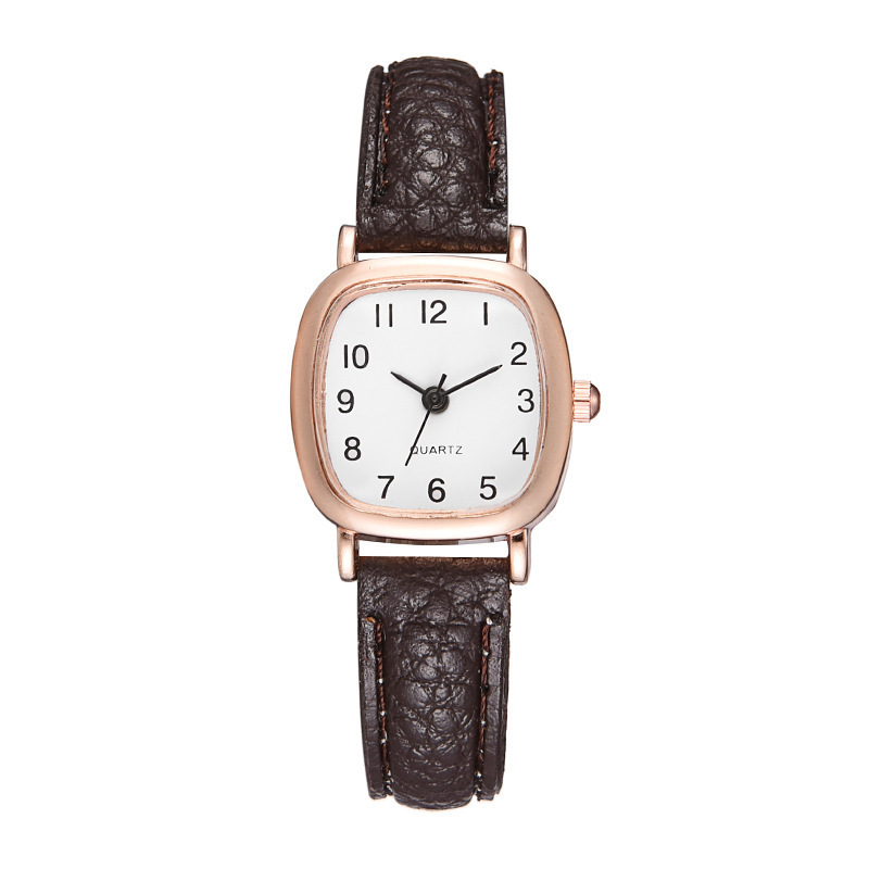 Damen-Quarzuhr quadratisch, Lederarmband