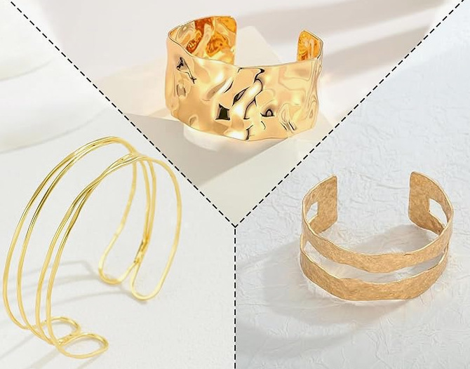 C-Shaped Bracelet, Half-Circle Cut Metal Design