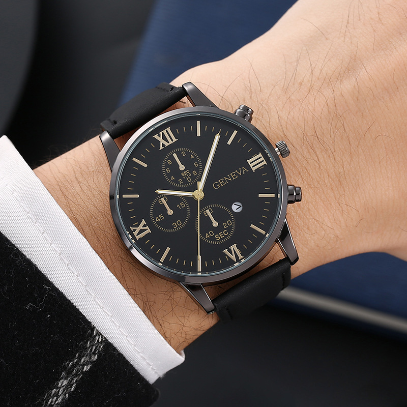 Men's wristwatch with steel band, calendar and chronograph, quartz movement