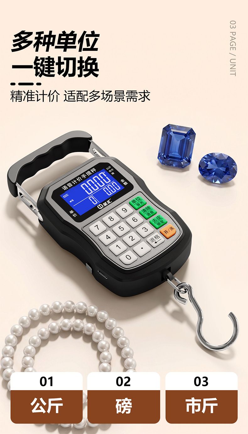 50kg portable hanging scale with voice announcement
