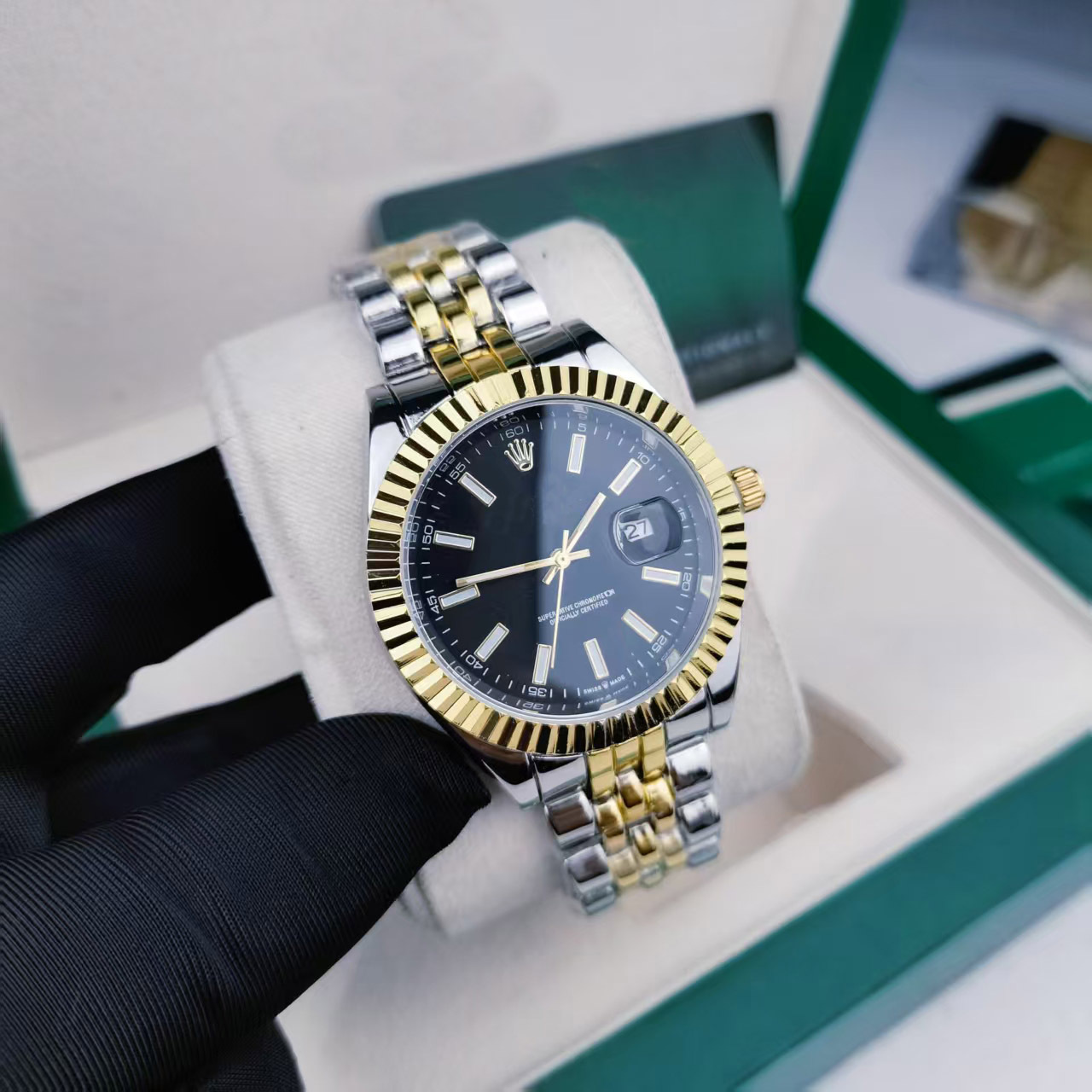 Erkek kuvars saat, 41mm, paslanmaz çelik, su geçirmez, aydınlık