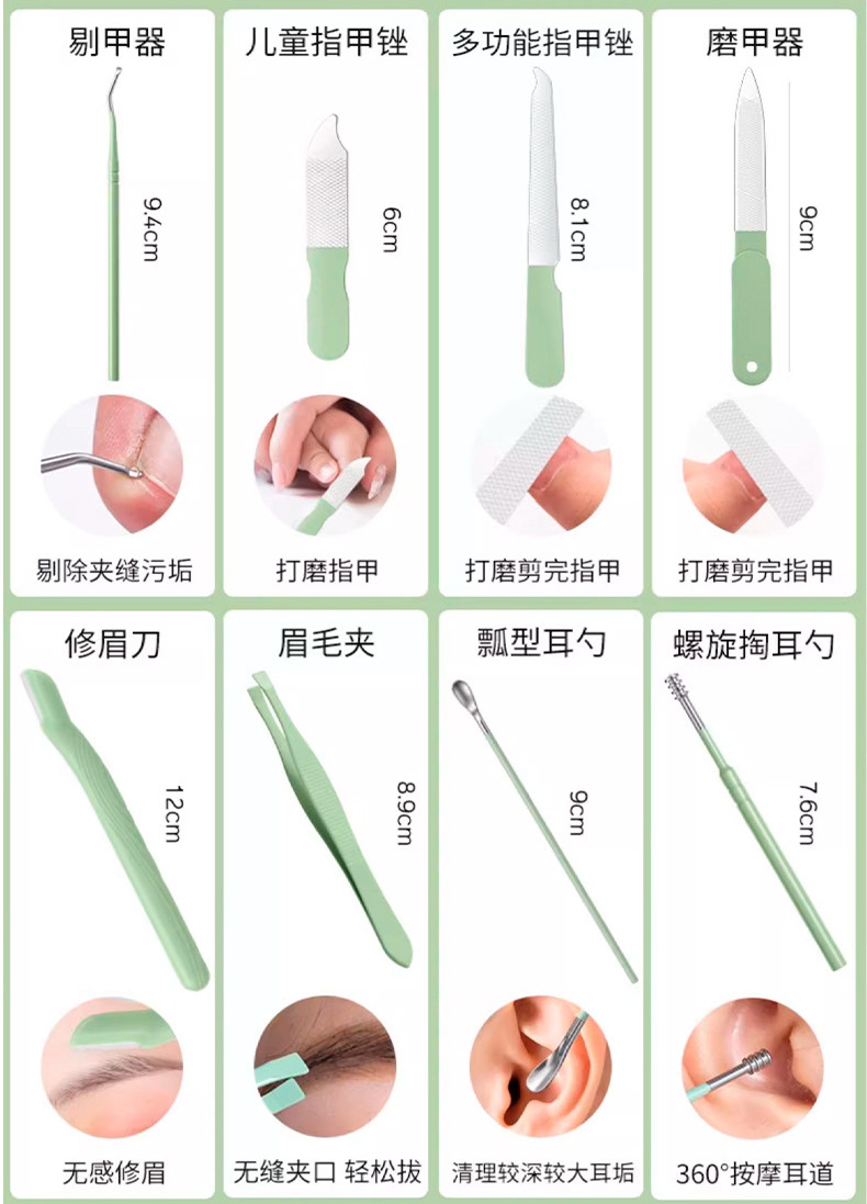 Maniküre-Set, 35-teilig, Grün, mit Nagelschere