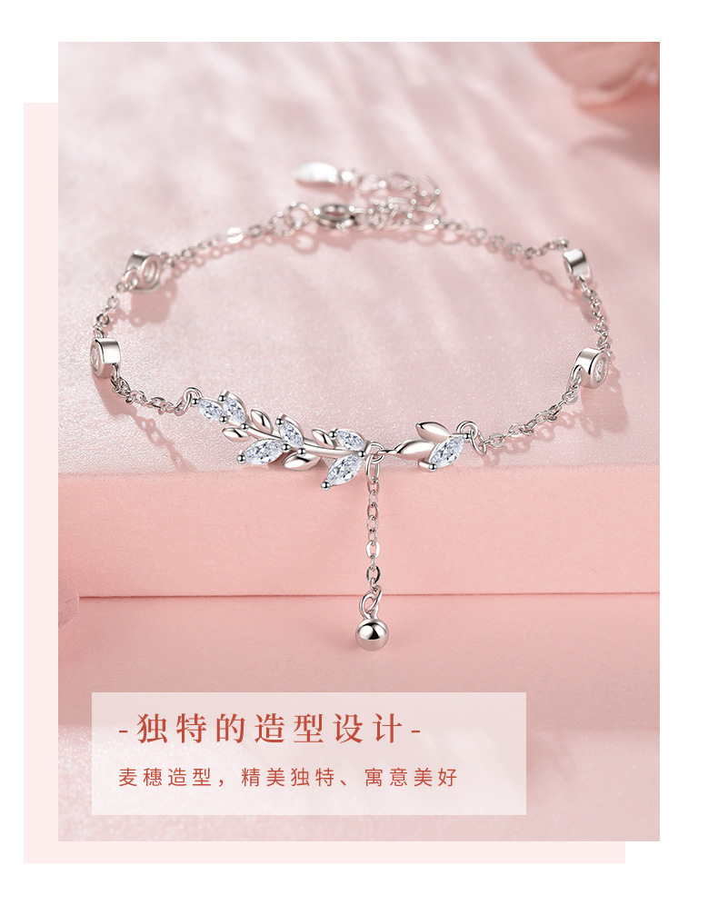 S999 silver wheat ear tassel necklace, women's
