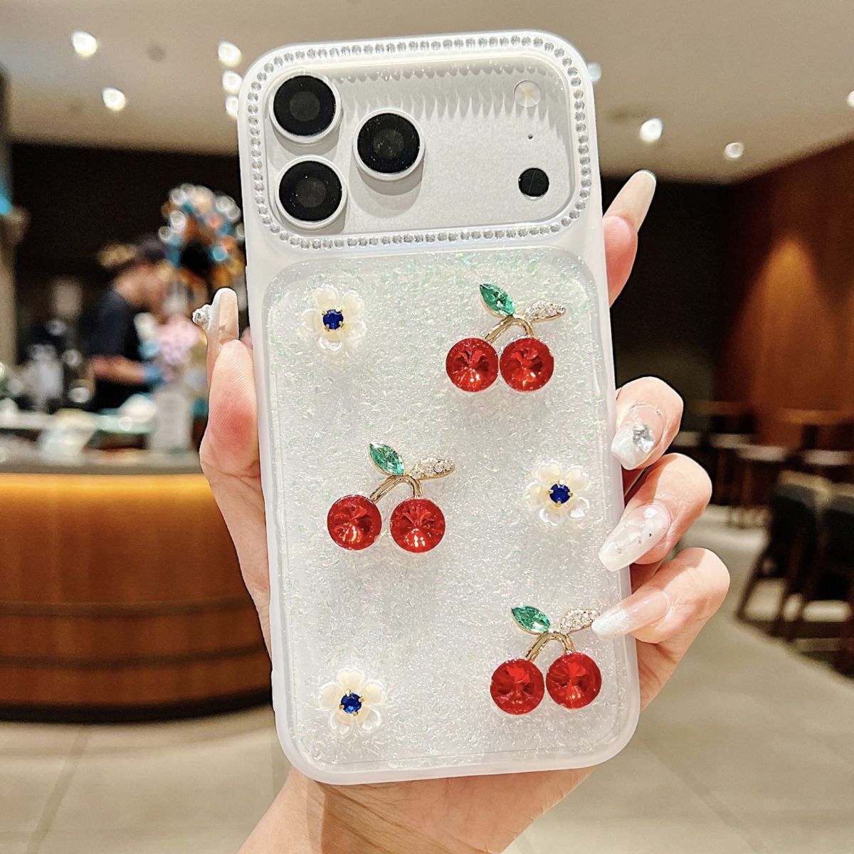 iPhone 18/17 Pro Max case with 3D pearl butterfly design