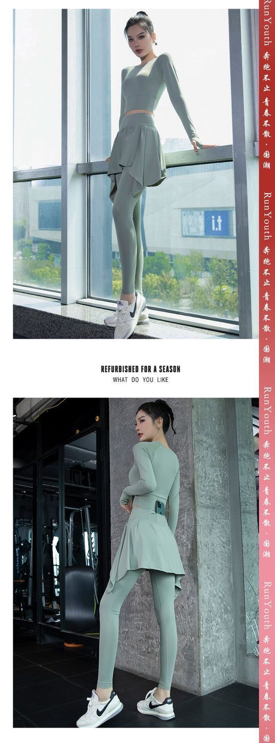 Yoga spor seti kadın, iç göğüs pedli, tek parça, uzun kollu
