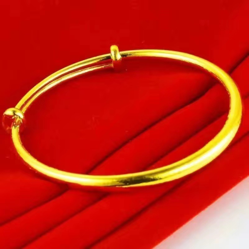 Sand gold smooth round bangle, women's, push-pull design