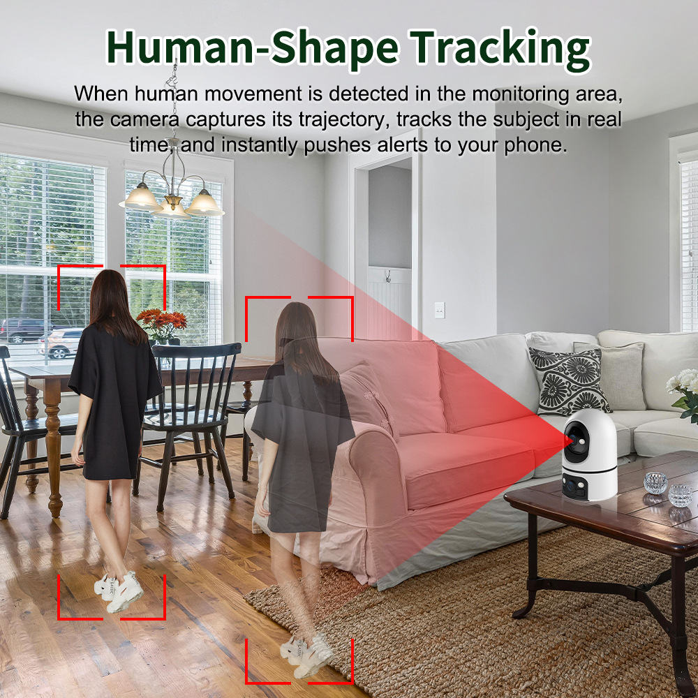Çift lenslı gözetim kamerası, 360° WiFi, çift ekran