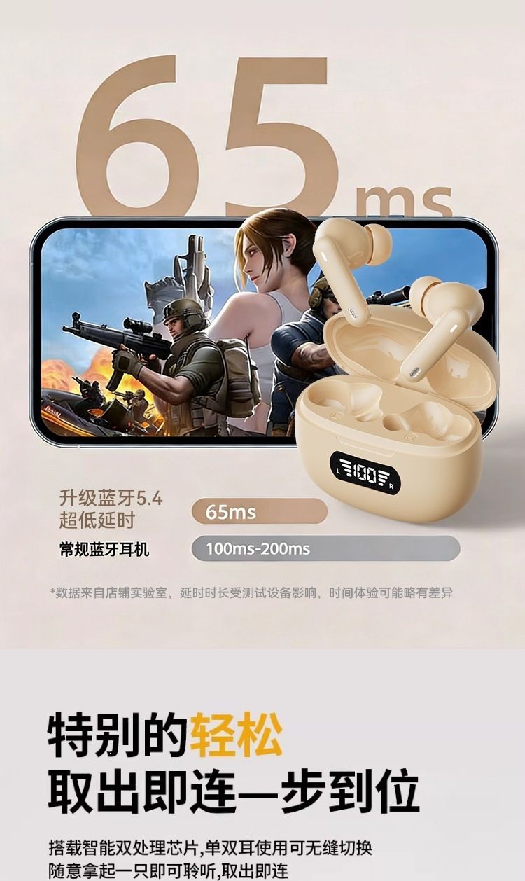 B44 wireless Bluetooth TWS earbuds with noise cancelling and display