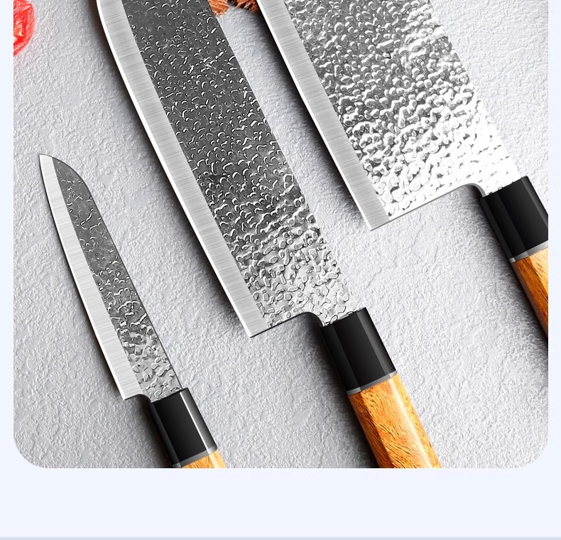 Dövme paslanmaz çelik mutfak bıçak seti, şef ve santoku bıçakları