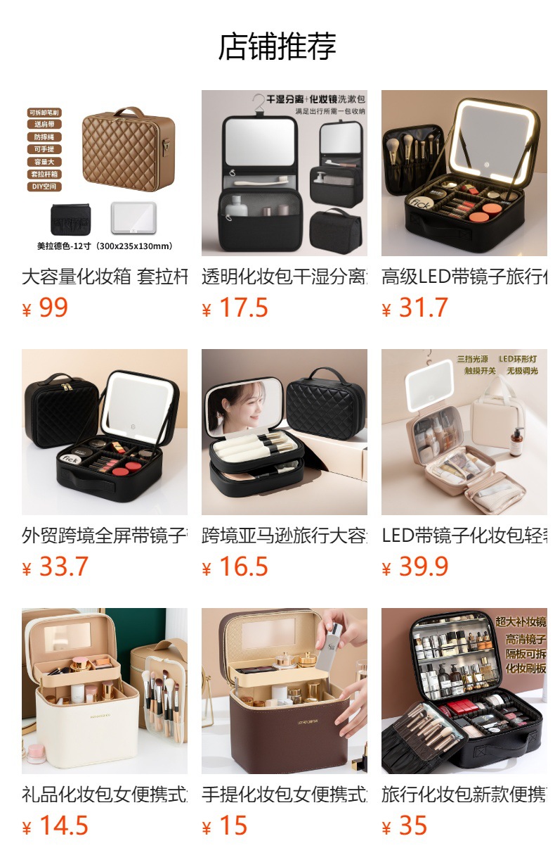 Makeup bag with mirror and LED light, portable organizer