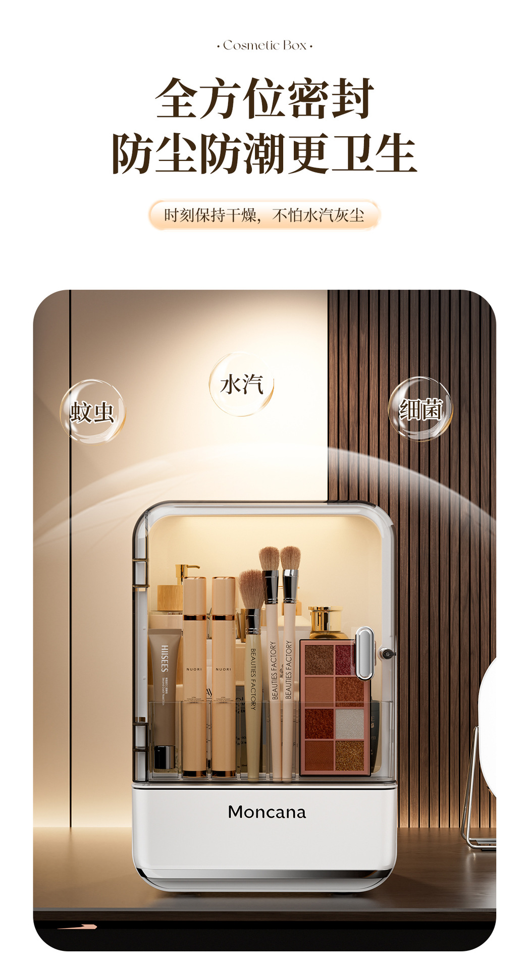 Transparent makeup storage organizer with dust-proof design