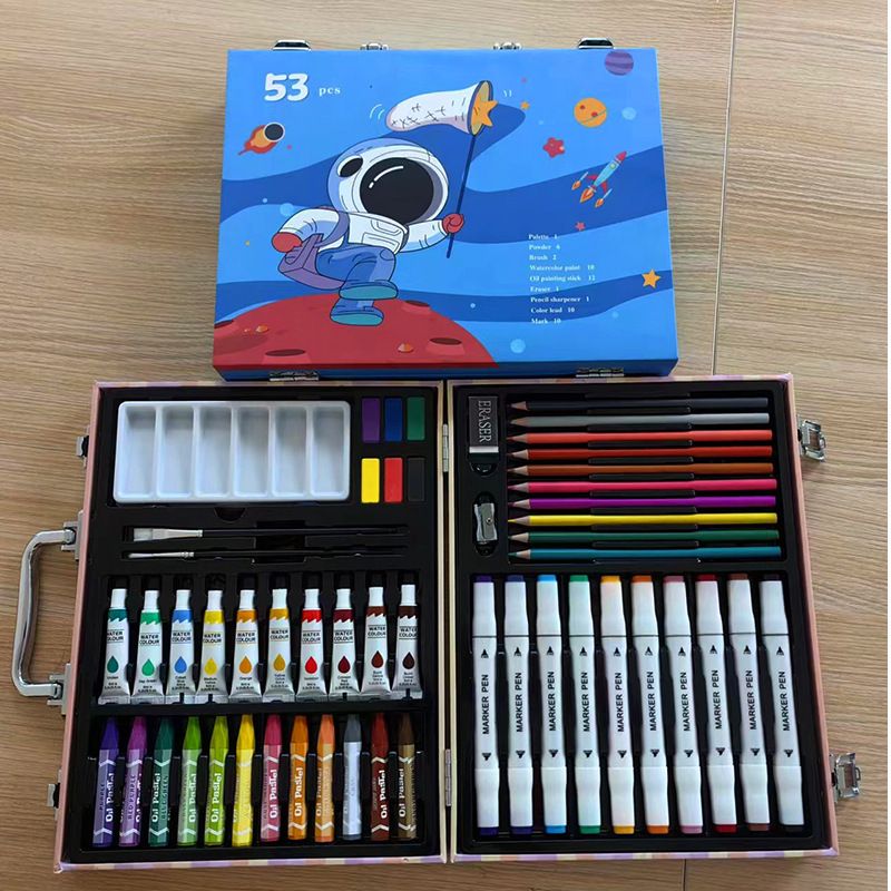 53 parça resim seti, su rengi, marker, renkli kalem