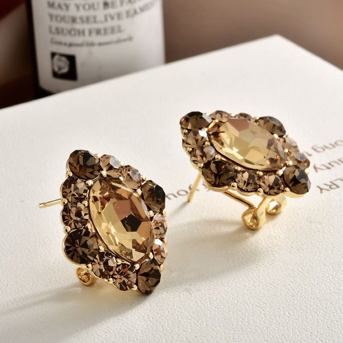 Ohrringe, champagnerfarben, Zirkonia-Diamant, elegant