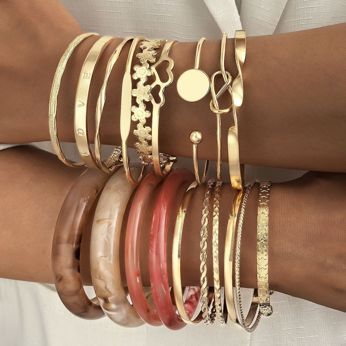Colorful Geometric Resin Bracelet Set for Women