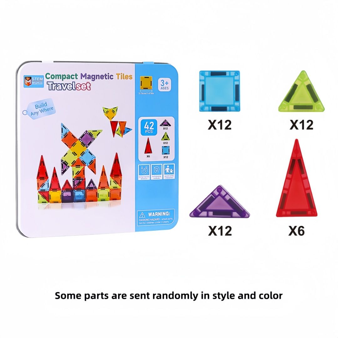 Mini magnetic building tiles, colorful windows, travel set