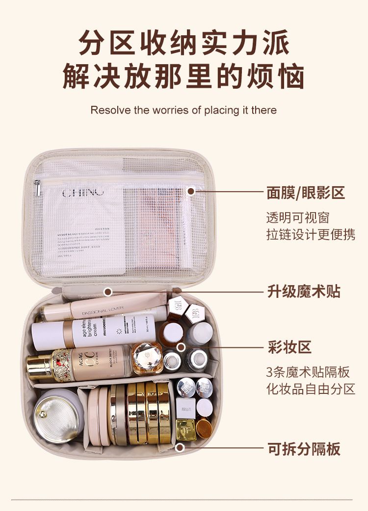 Portable Detachable Cosmetic Bag, Large Capacity Waterproof