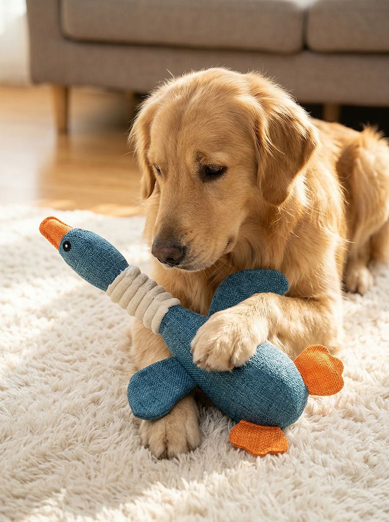 Peluş köpek oyuncağı top, renkli şerit ve çan sesi