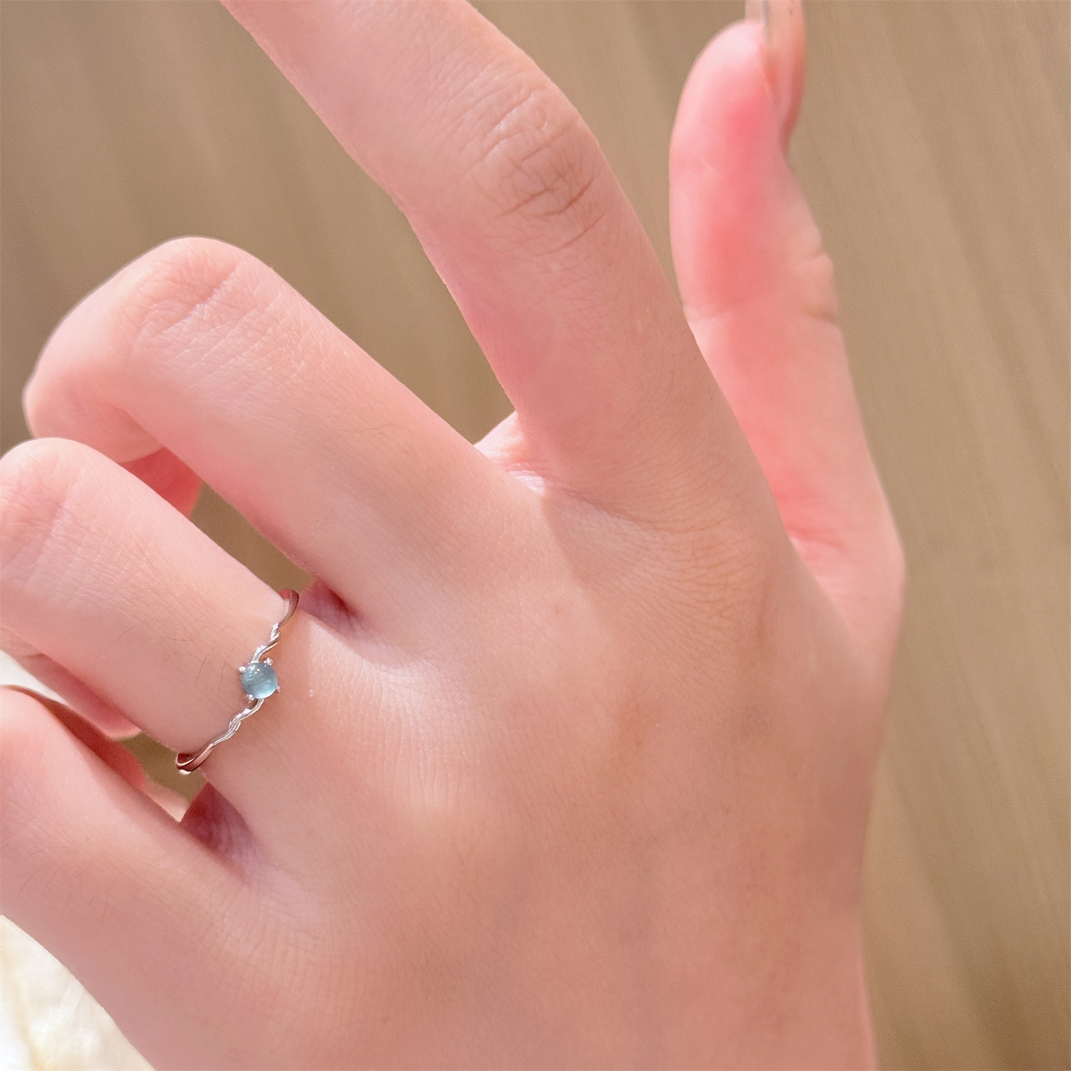 S925 sterling silver blue water jade ring, adjustable, simple design