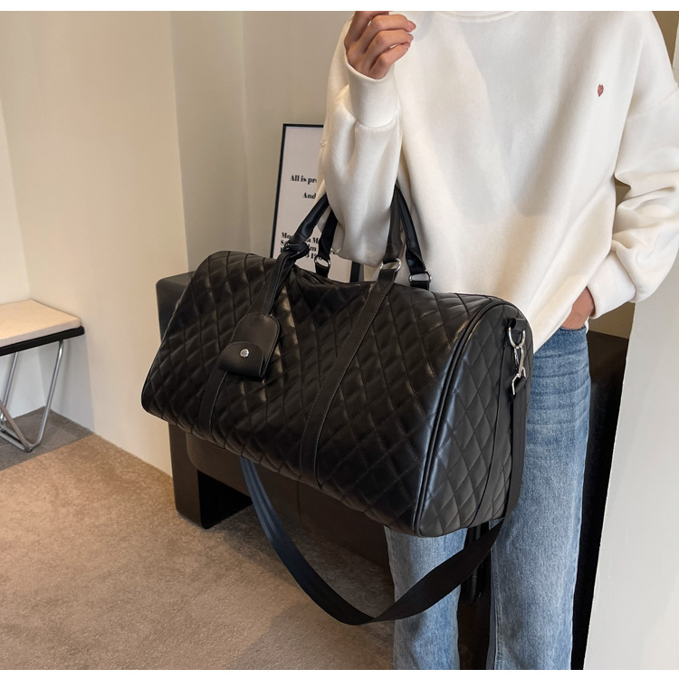 Travel duffel bag PU checkered, large capacity, waterproof