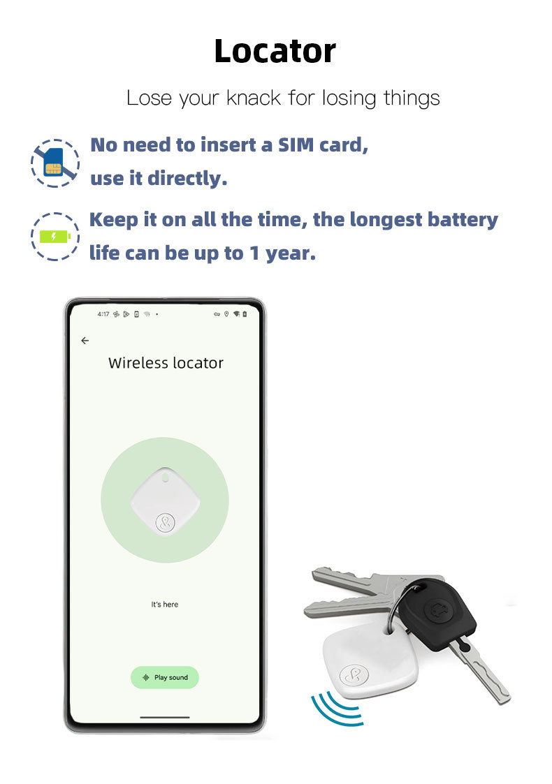 Find Device Android Ortungssystem kabelloses Etikett Schlüsselfinder