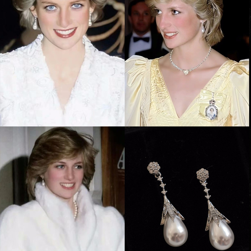 Diana Princess Perlenohrringe, Wassertropfen-Design