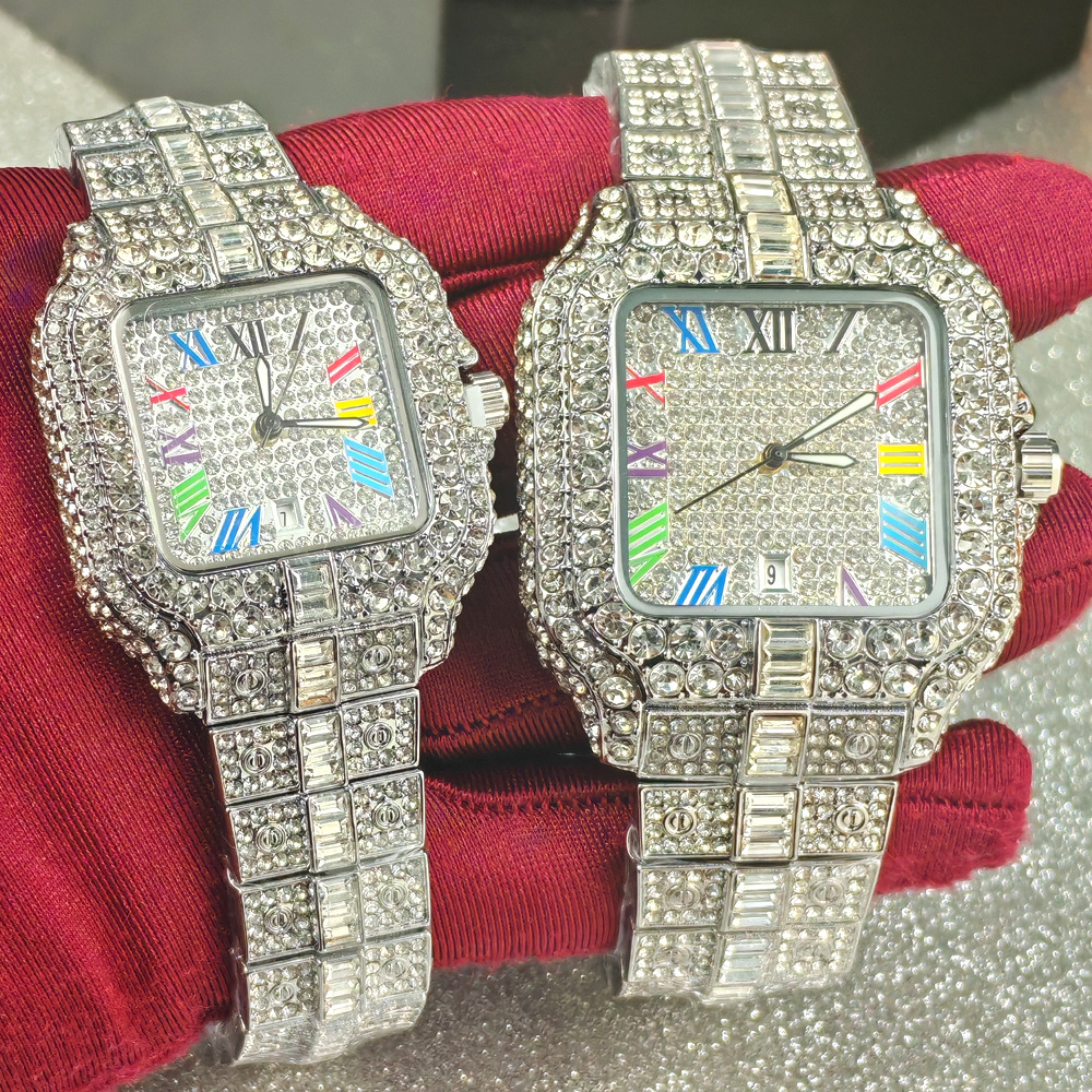 Herren-Quarzuhr, diamantbesetzt, Hip-Hop-Stil, Luxusdesign