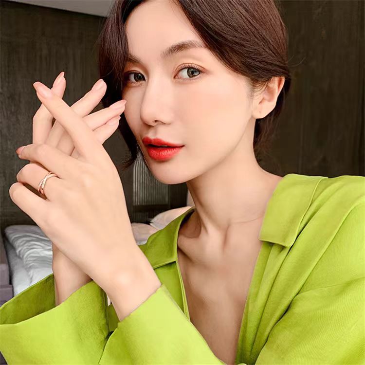 简约交叉锆石食指戒指女 ins潮网红时尚个性可调节微镶玫瑰金指环