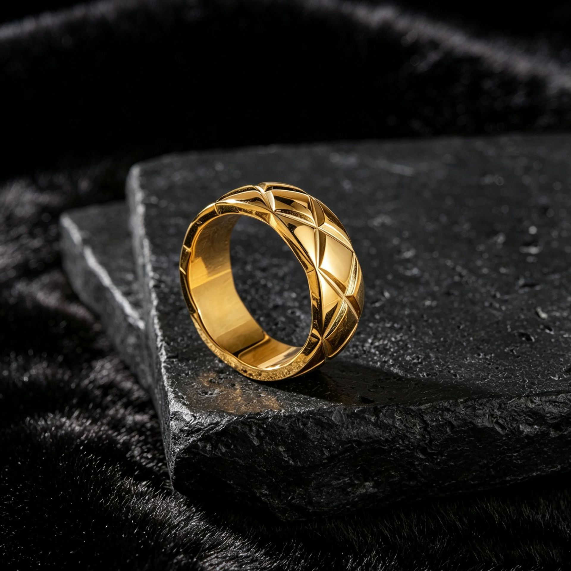 Rose gold and silver CNC diamond pattern stackable ring for women
