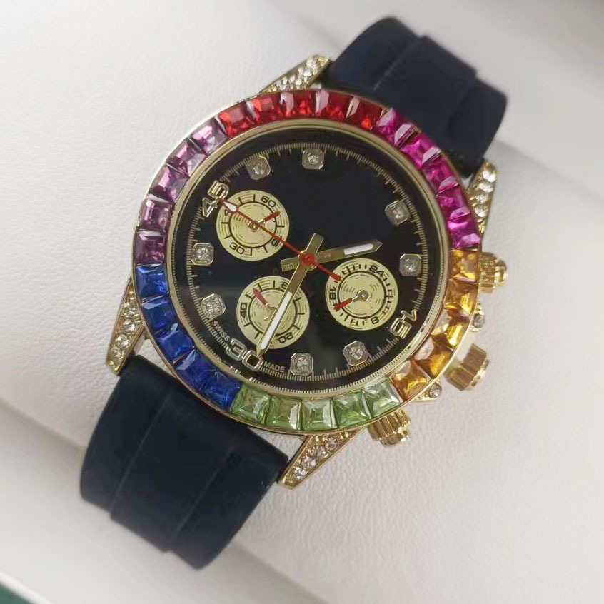 Rainbow men's quartz watch, steel band, diamond bezel