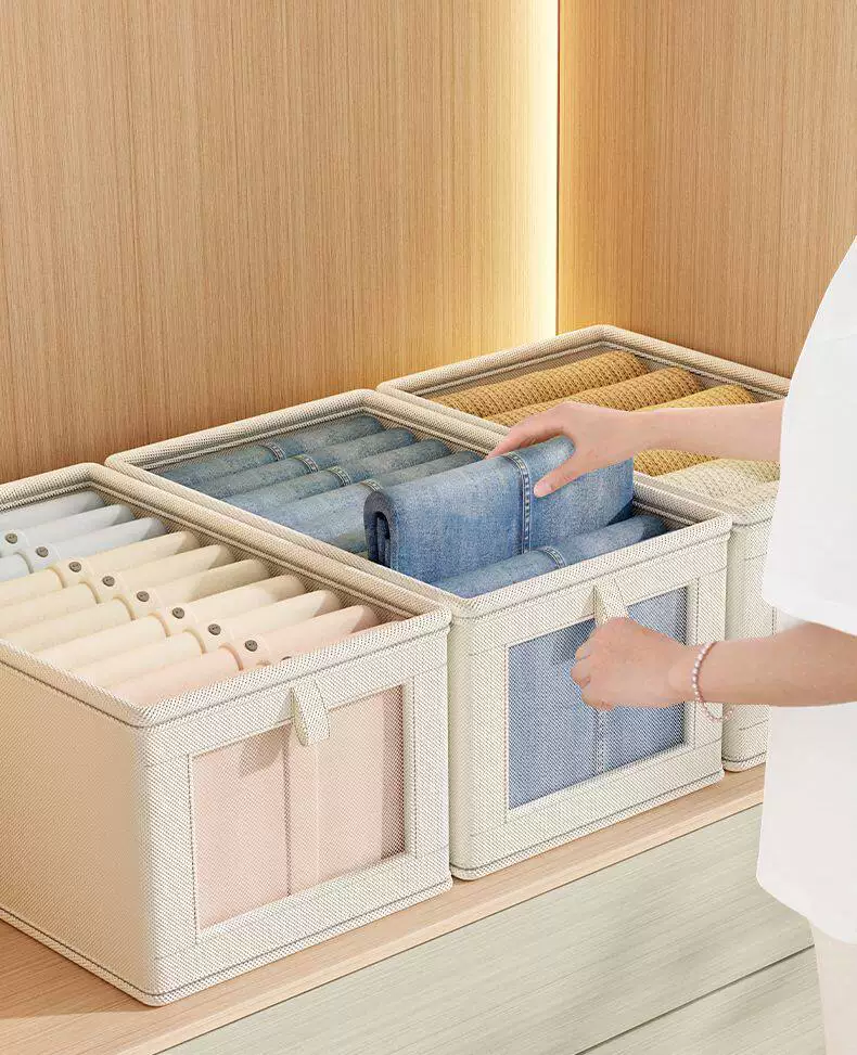 Clothing storage box cotton linen, foldable wardrobe organizer