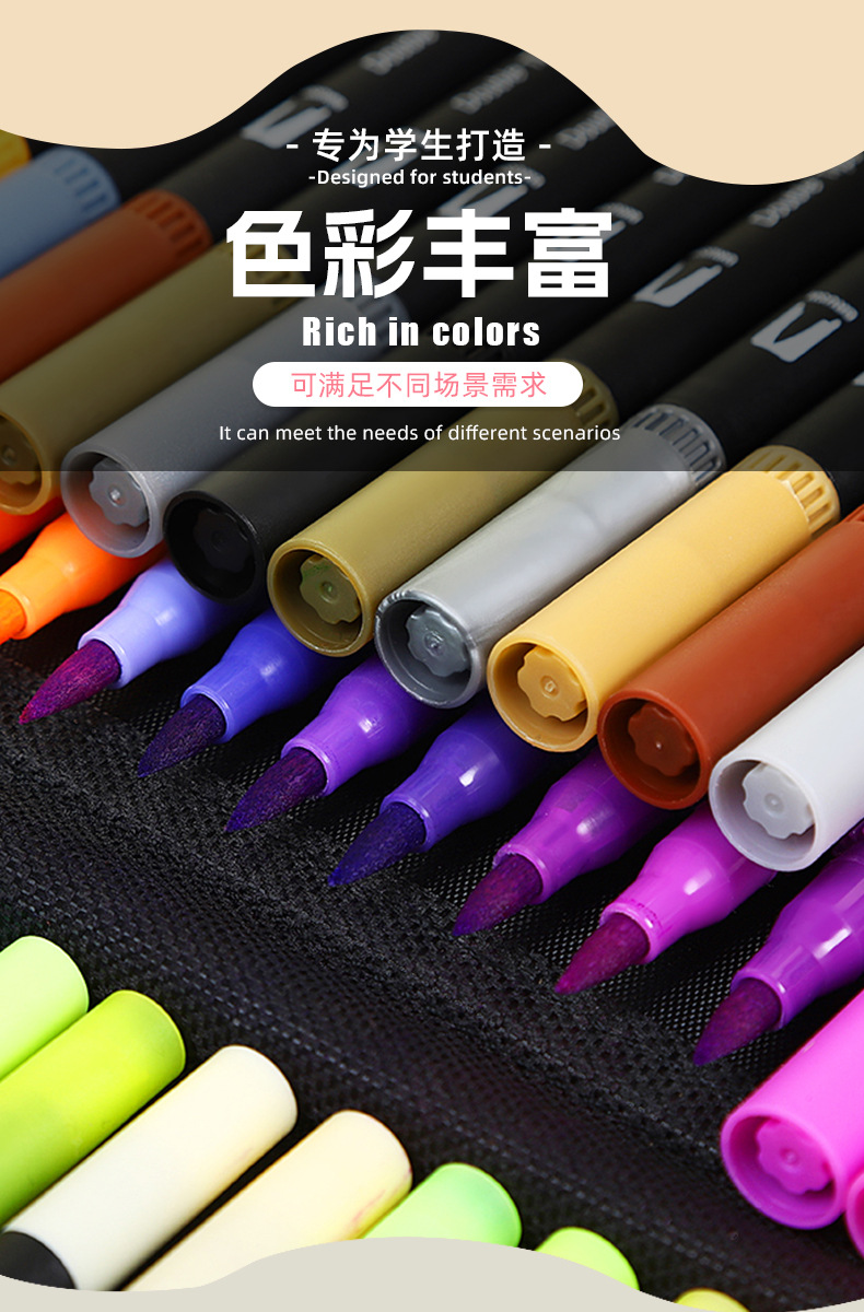 Dual-head marker pen set, water-compatible blendable