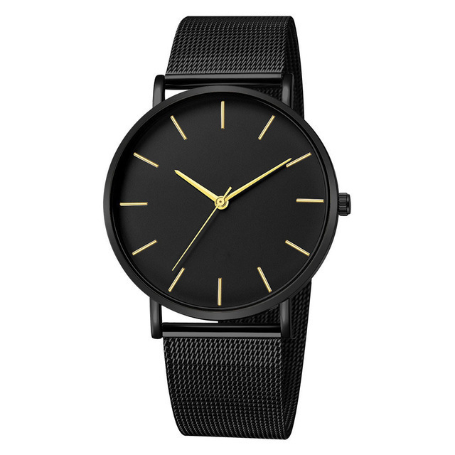 Men's quartz watch with mesh band, minimalist design